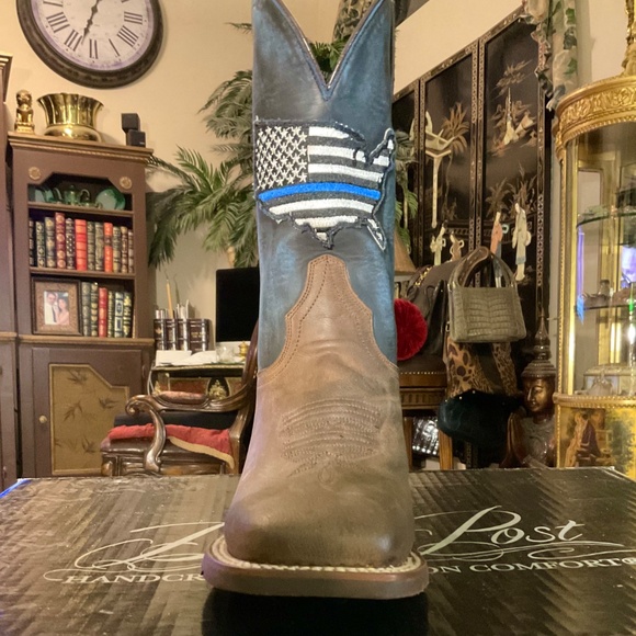 Dan Post Women's Thin Blue Line Leather Boots 8.5 NEW IN BOX Flag Patch Cowboy - Picture 7 of 12